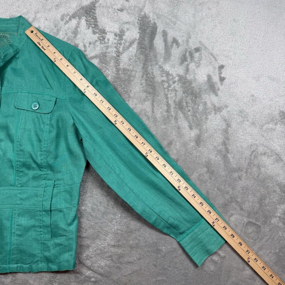 Coldwater Creek Jacket Womens 12 Green Linen Button Front Celebrate Your Spirit - Picture 7 of 9